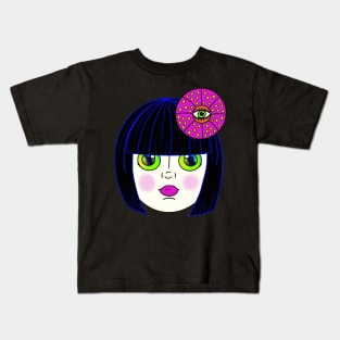 Yayoi Kusama Inspired Baby Doll-Black Hair Kids T-Shirt